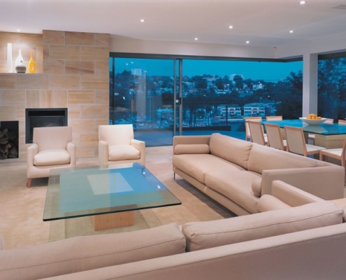 Touch Interiors by Bronwyn Poole Waverton project living room with view of Sydney harbour bridge