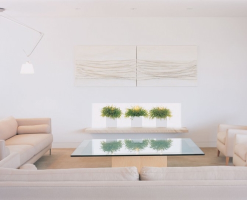 Touch Interiors by Bronwyn Poole Waverton project living room with three bamboo plants and Philippa Joyce artwork